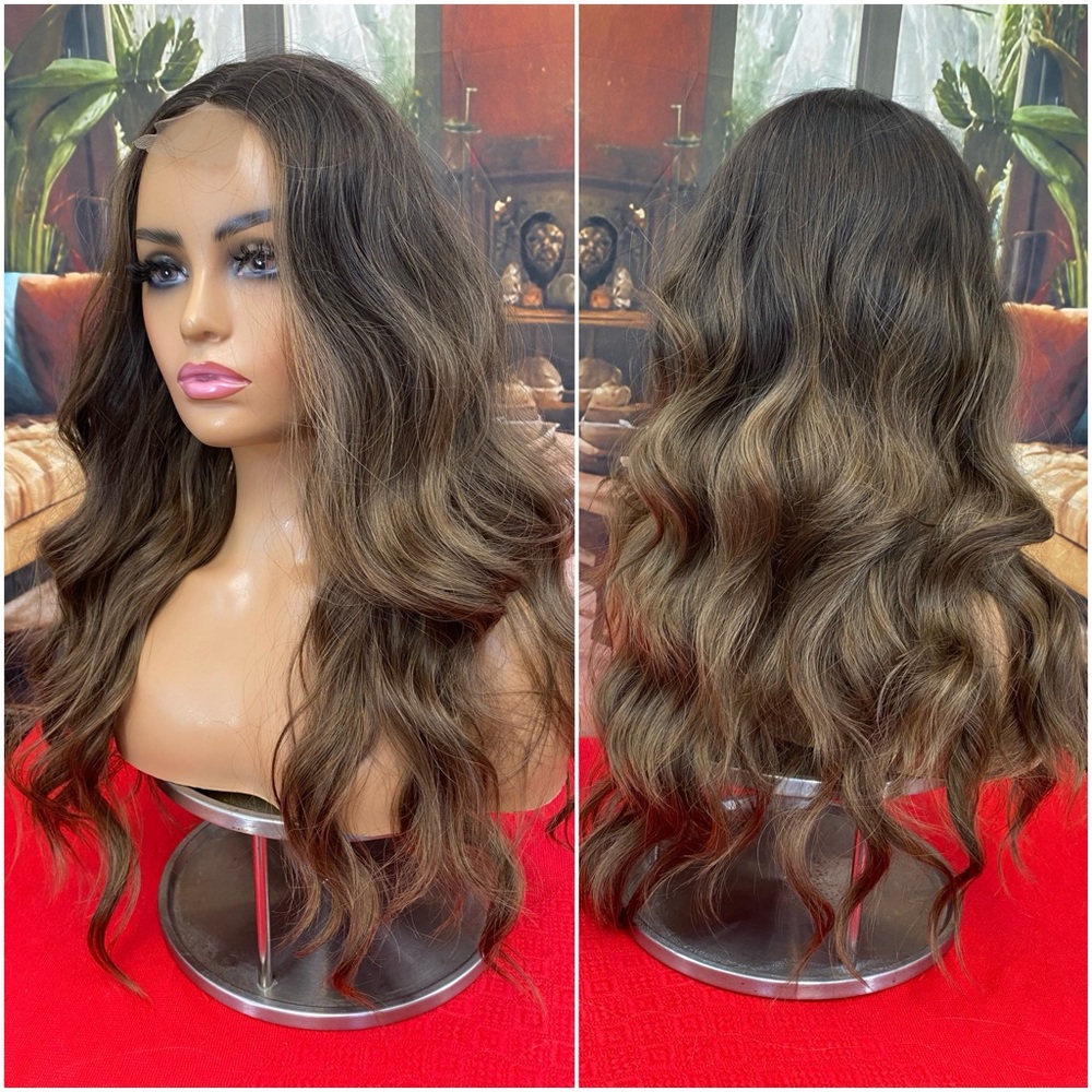 CLEARANCE brunette ombre highlights lace center part wig